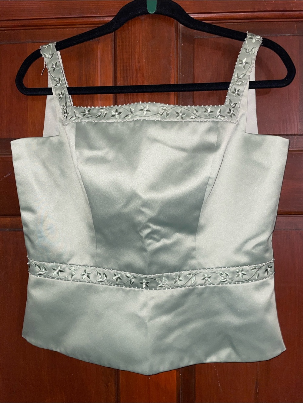 Elegant Sage Green Mother of the Bride/ Groom Wedding Dress with Beaded Trim - Picture 5 of 9